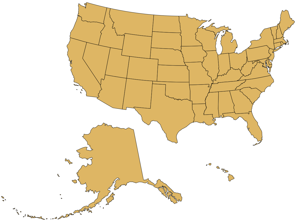 Visualization of the United States, with the states of Alaska and Hawaii moved to lie underneath the lower 48 states.
